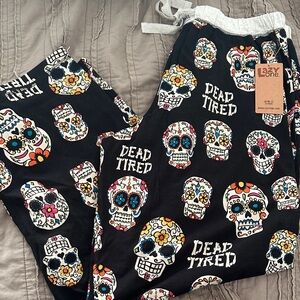 Lazy One Black Pajama Pants with Colorful Skull Design